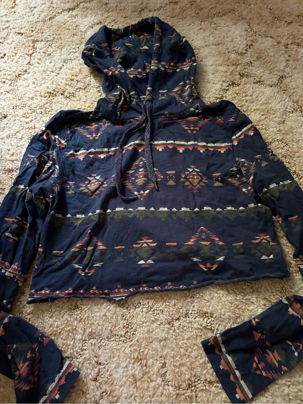 Tribal Print Navy Cropped Long Sleeve